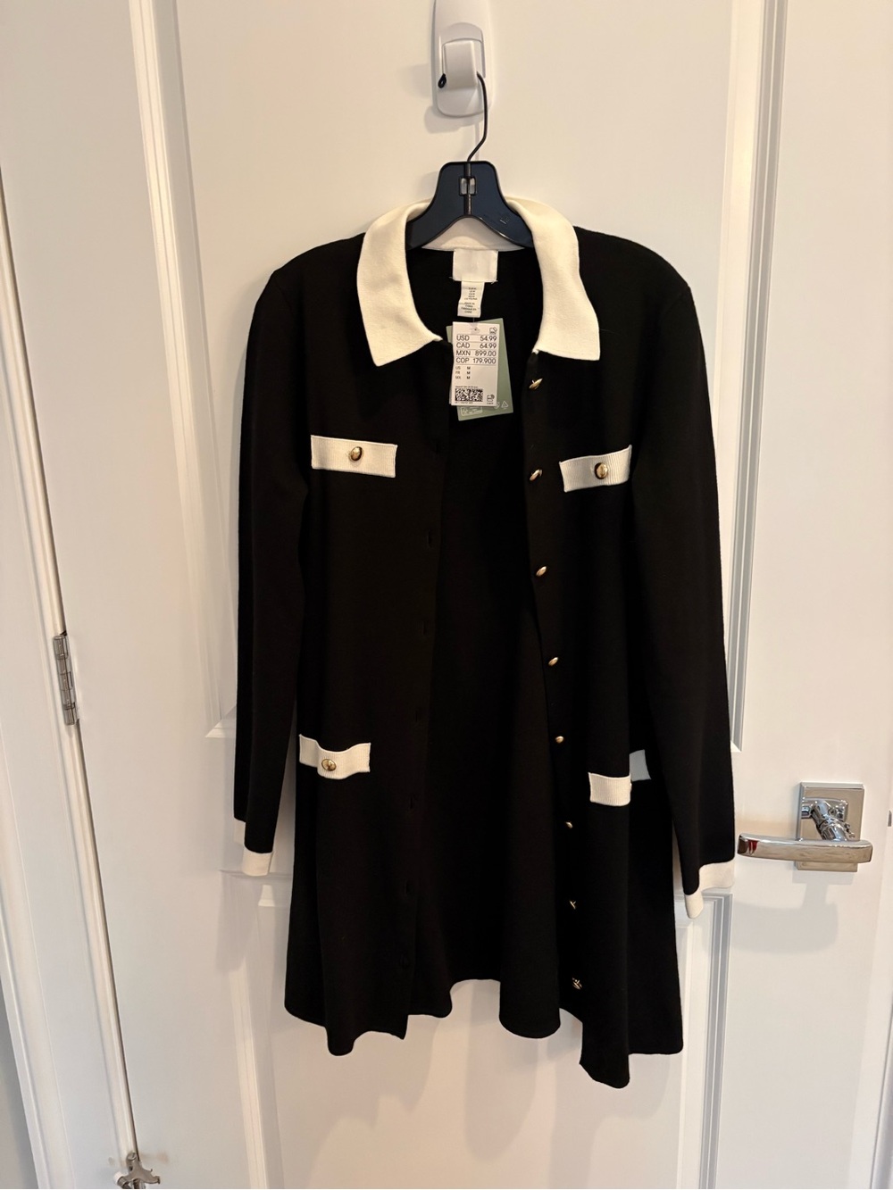 Black and White Contrast Collar Long Dress